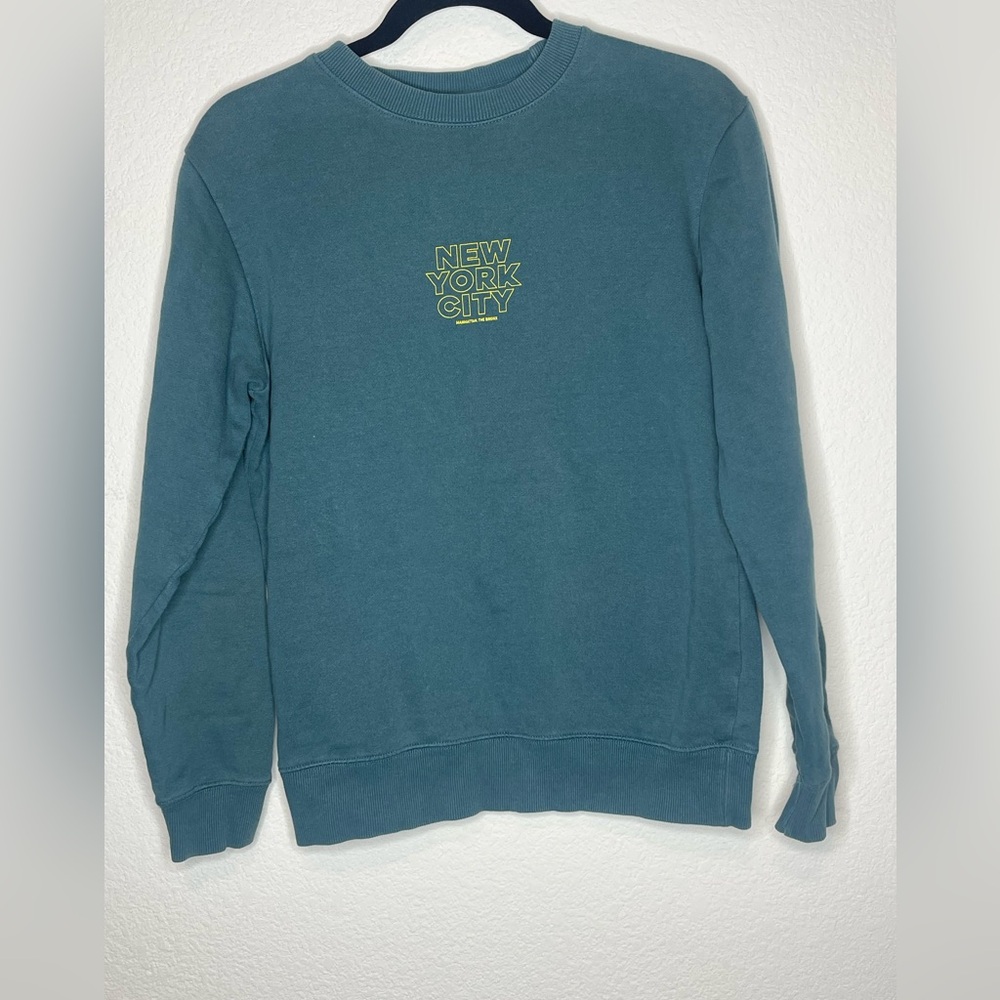 Cotton On Garments Womens Sweatshirt NYC‎ 1991 Graphic Teal Crewneck Size S